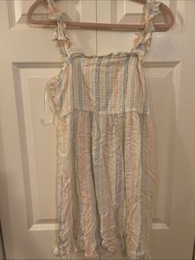 Pink Rose Cream Sundress with Pink & Blue Stripes